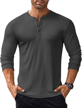 COOFANDY Men's Long Sleeve Henley Shirts Stretch Ribbed T-Shirts Fashion Casual Basic Tops