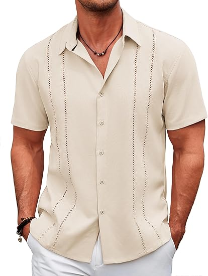 COOFANDY Men's Cuban Guayabera Shirt Casual Short Sleeve Button Down Shirts Summer Beach Shirts