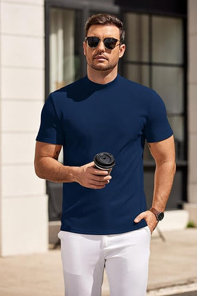 COOFANDY Mens Mock Turtleneck Sweater Short Sleeve Slim Fit Turtle Neck Sweaters Casual Basic Tee Ribbed Knit Pullover Tops