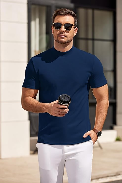 COOFANDY Mens Mock Turtleneck Sweater Short Sleeve Slim Fit Turtle Neck Sweaters Casual Basic Tee Ribbed Knit Pullover Tops