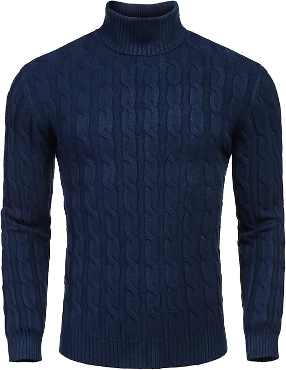 COOFANDY Men's Slim Fit Turtleneck Sweater Casual Twisted Knitted Pullover Sweaters