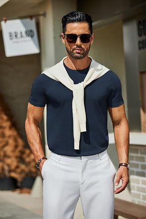 COOFANDY Men's Crewneck Sweater Short Sleeve Casual Basic Tops Classic Fashion Knit Pullover Tees
