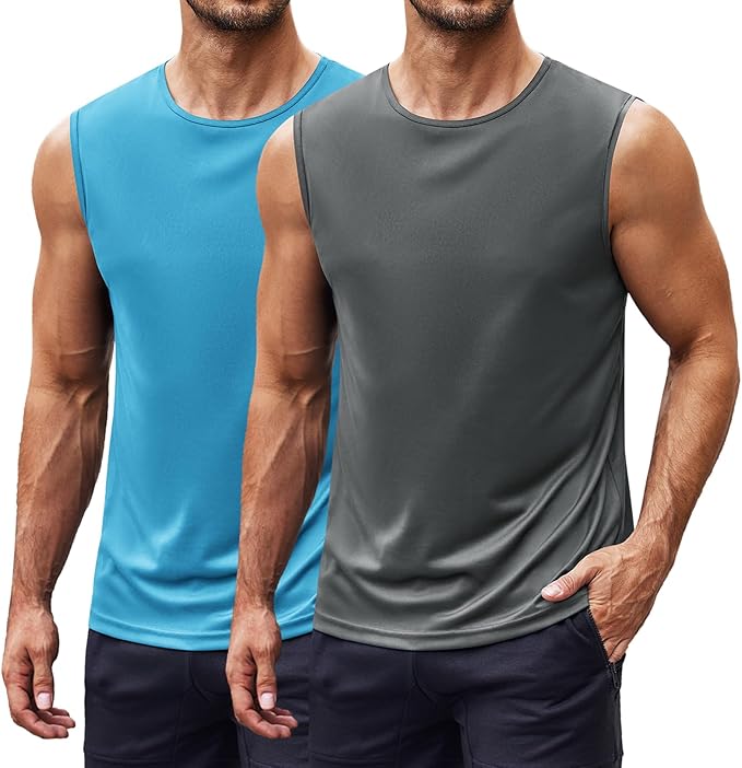 COOFANDY Mens 2 Pack Workout Tank Top UPF 50+ Quick Dry Sleeveless Swim Shirt Gym Muscle Athletic Summer Beach T Shirts