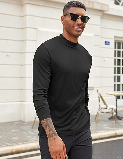 COOFANDY Men's Mock Turtleneck Long Sleeve Shirts Slim Fit Basic T-Shirt Lightweight Ribbed Pullover Sweater