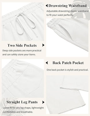 COOFANDY Men's Casual Linen Pants Loose Fit Elastic Waist Drawstring Lightweight Pant Summer Beach Trousers