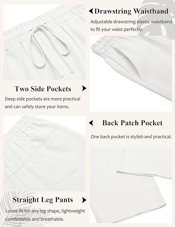 COOFANDY Men's Casual Linen Pants Loose Fit Elastic Waist Drawstring Lightweight Pant Summer Beach Trousers