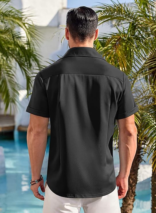 COOFANDY Mens Casual Wrinkle Free Shirts Short Sleeve Button Up Summer Untucked Shirt