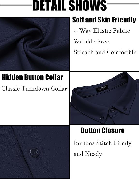 COOFANDY Men's Long Sleeve Dress Shirt Casual Button Down Shirts Wrinkle Free Untucked Shirt