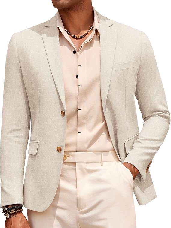 COOFANDY Mens Casual Cotton Linen Blazer Lightweight Linen Sport Coat Two Button Suit Jacket