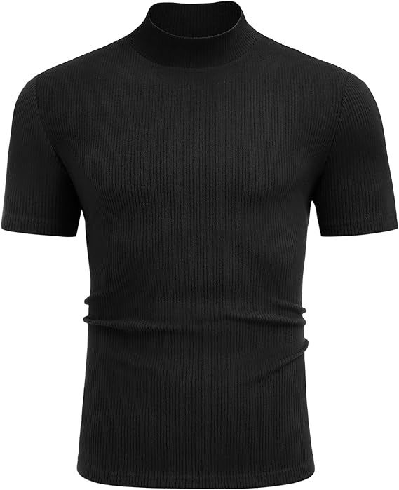 COOFANDY Men's Mock Turtleneck Short Sleeve Soft Lightweight Sweater Ribbed Knit Pullover Casual Basic Tops