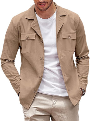 COOFANDY Mens Casual Shirt Jackets Cotton Linen Work Shacket Button Down Overshirt with Pockets