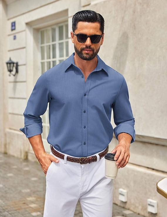 COOFANDY Men's Casual Button Down Long Sleeve Untucked Denim Dress Shirt