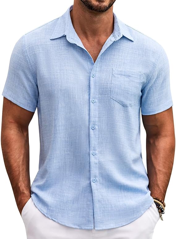 COOFANDY Button Down Short Sleeve Casual Shirts Summer Beach