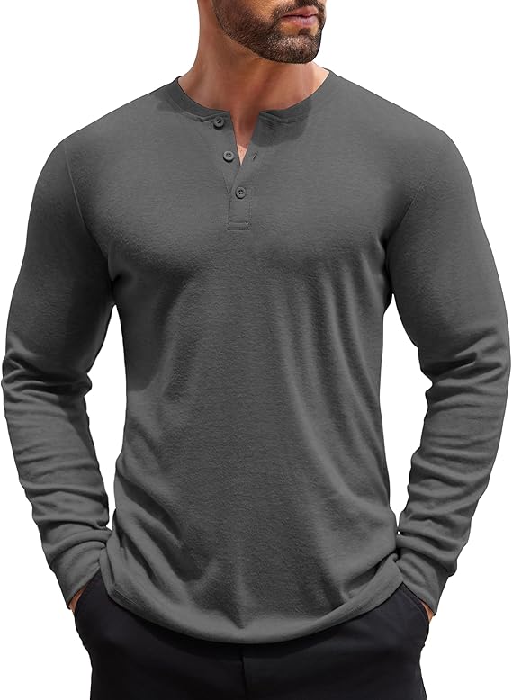 COOFANDY Henley Shirts Long Sleeve Button T-Shirt Pullover Shirt