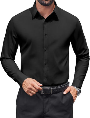 COOFANDY Mens Dress Shirts Long Sleeve Stain Shield Button Down Shirt Regular Fit Formal Business Wedding Shirts