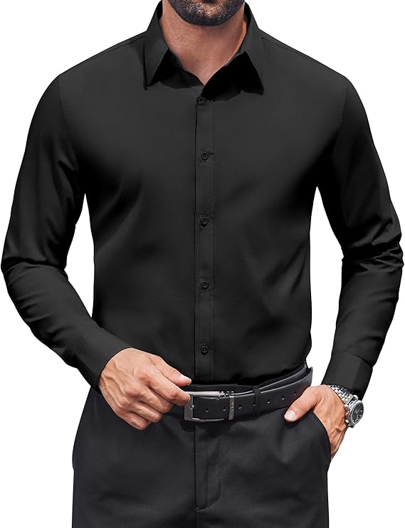 COOFANDY Mens Dress Shirts Long Sleeve Stain Shield Button Down Shirt Regular Fit Formal Business Wedding Shirts