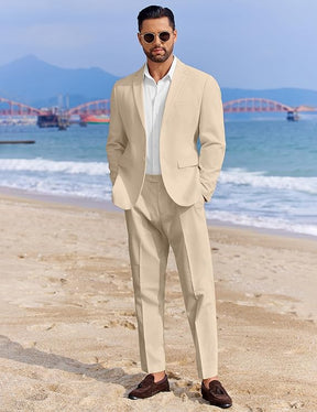 COOFANDY Men's 2 Piece Linen Suits Set Regular Fit Casual Linen Lightweight Suit Summer Beach Wedding