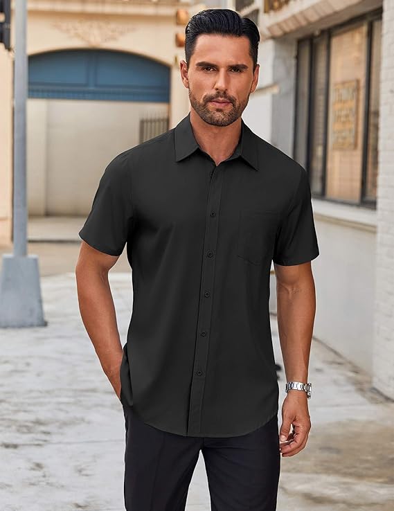 COOFANDY Men's Short Sleeve Button Down Shirts Casual Dress Shirts for Men Untucked Shirt with Pocket