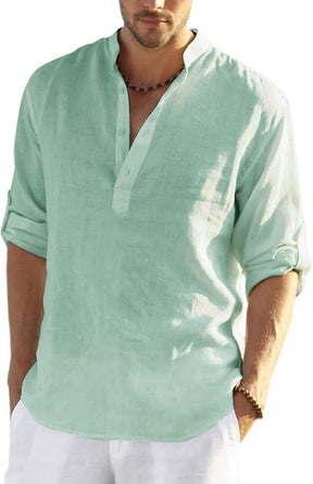 COOFANDY Men's Saint Patrick's Day Green Cotton Linen Henley Shirt Long Sleeve Casual Beach Tee