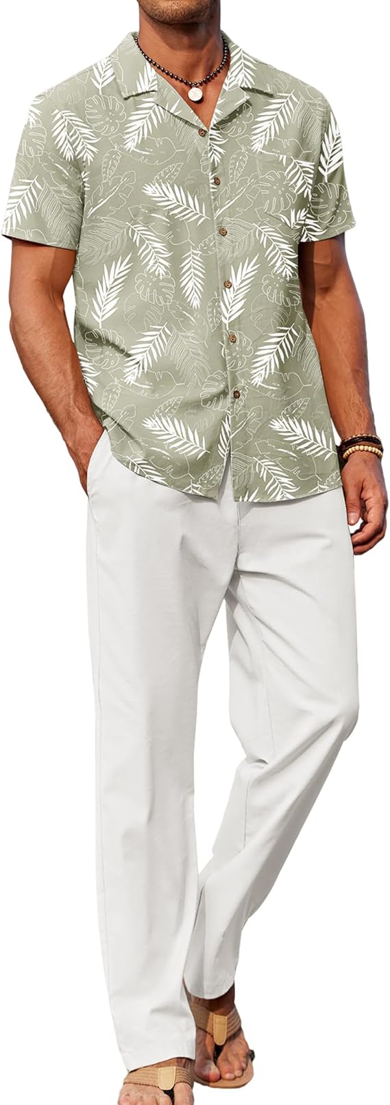 COOFANDY Men 2 Piece Linen Outfit Beach Button Down Shirt Casual Loose Pant Sets