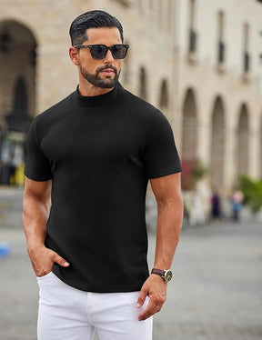 COOFANDY Men's Mock Turtleneck Short Sleeve Soft Lightweight Sweater Ribbed Knit Pullover Casual Basic Tops
