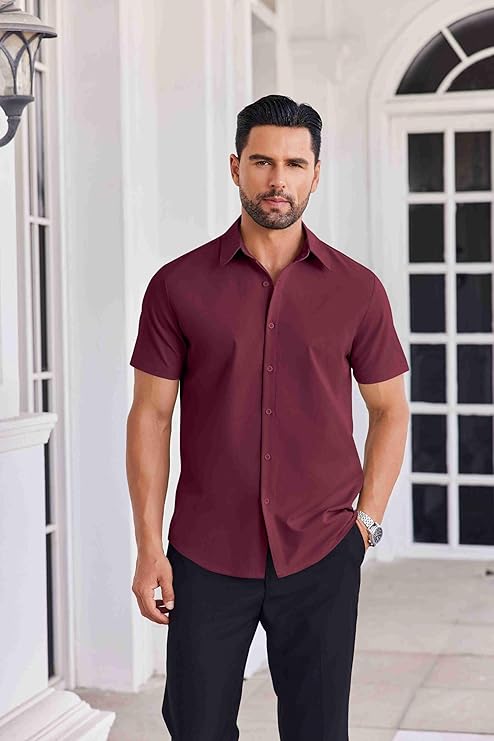 COOFANDY Mens Button Down Shirts Short Sleeve Casual Shirt Summer Untucked Dress Shirts