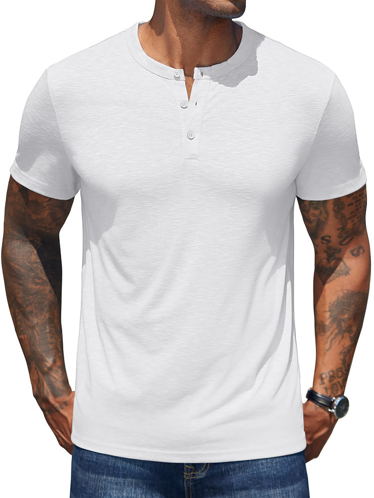 COOFANDY Men's Henley Shirts Short Sleeve Casual Basic Henley Tee Summer Button Lightweight Stretch T Shirts