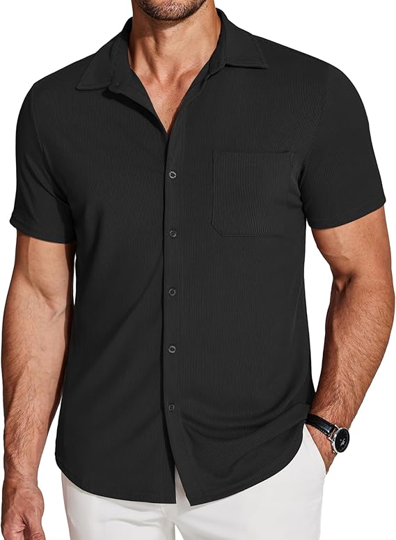 COOFANDY Men's Stretch Dress Shirts Short Sleeve Wrinkle Free Casual Button Down Shirts