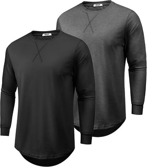 COOFANDY 2 pack Cotton Long Sleeve T Shirts Gym Shirts