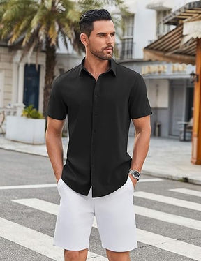 COOFANDY Mens Casual Shirts Short Sleeve Button Down Shirt Wrinkle Free Summer Shirt