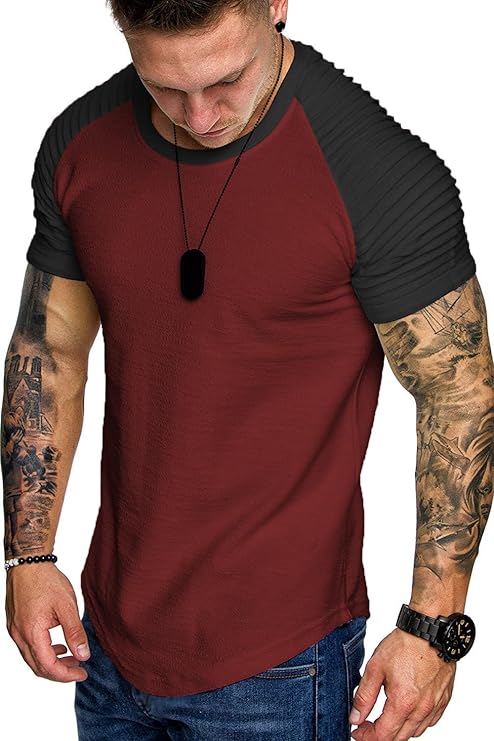COOFANDY Men's Muscle Pleated Raglan Sleeve Bodybuilding Gym Tee Short Sleeve Fashion Workout Hipster Shirt