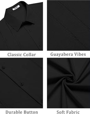 COOFANDY Men's Cuban Guayabera Shirt Summer Beach Vacation Shirt Casual Short Sleeve Button Down Resort Wear