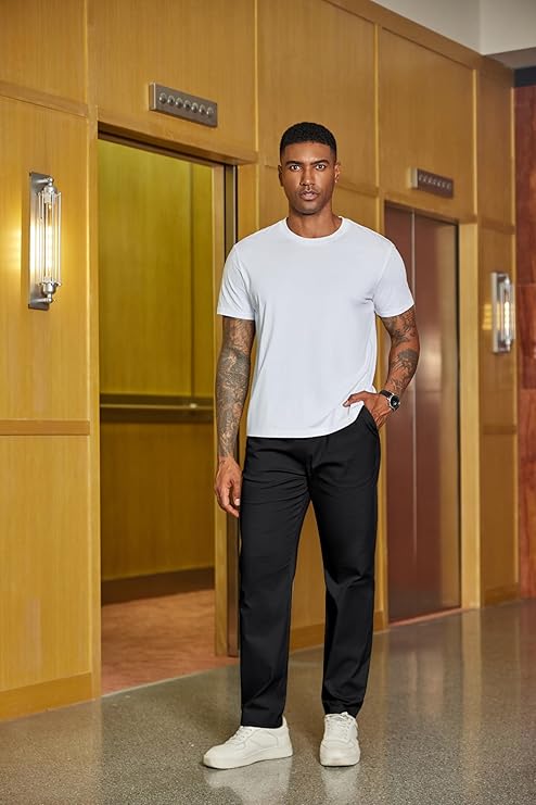COOFANDY Men's Casual Pants Drawstring Elastic Waist Chino Pants Straight Leg Slacks Cotton Twill Trousers with Pockets