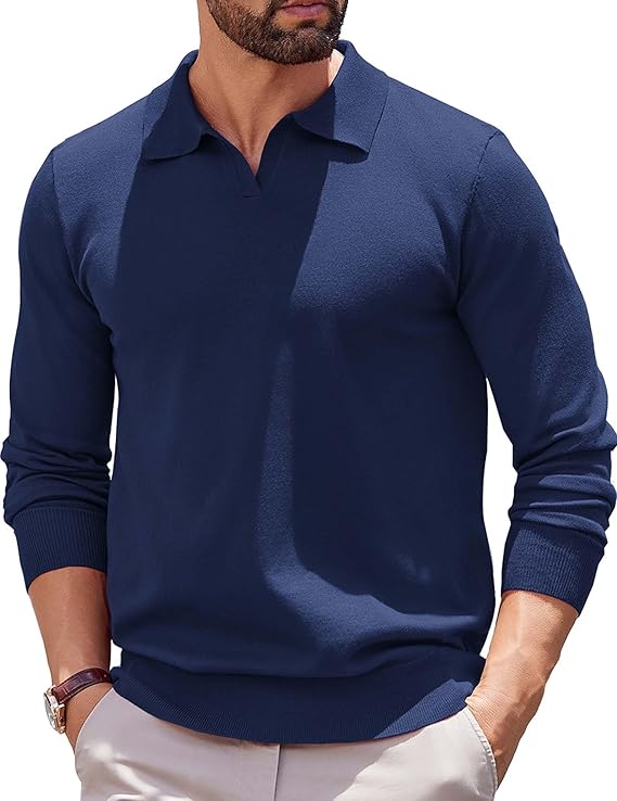 COOFANDY Long Sleeve Polo Shirts Knit Polo Sweater Pullover Sweater