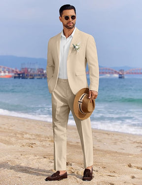 COOFANDY Men's 2 Piece Linen Suits Set Regular Fit Casual Linen Lightweight Suit Summer Beach Wedding