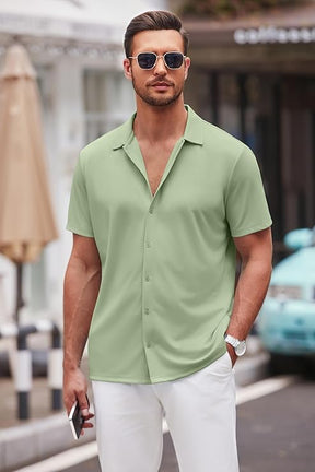 COOFANDY Men's Saint Patrick's Day Green Short Sleeve Casual Wrinkle Free Summer Shirt