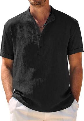 COOFANDY Men's Casual Henley Band Collar Short Sleeve Summer Beach Hippie Shirt