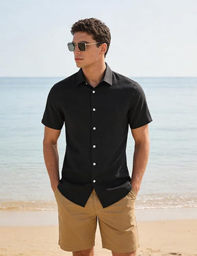 COOFANDY Mens Button Down Shirt Short Sleeve Casual Linen Shirts Summer Beach Wedding Shirts