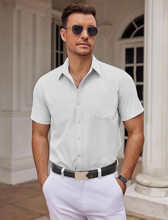 COOFANDY Mens Dress Shirts Short Sleeve Business Casual Shirts Regular Fit Casual Button Down Untucked Shirts
