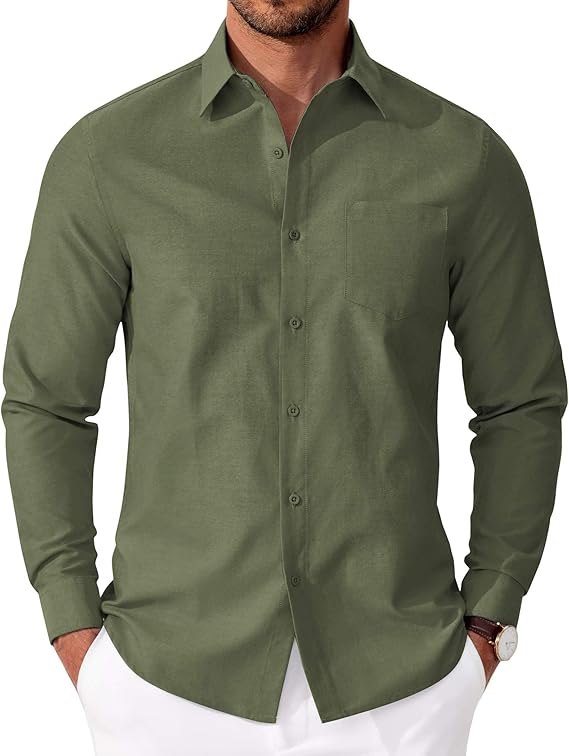 COOFANDY Mens Oxford Shirt Long Sleeve Casual Button Down Shirts Soild Dress Shirts with Pocket