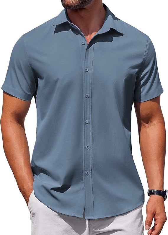 COOFANDY Men's Saint Patrick's Day Green Short Sleeve Button Down Shirt Summer Business Casual Dress Shirt