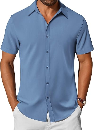 COOFANDY Mens Casual Shirts Short Sleeve Button Down Shirt Wrinkle Free Summer Shirt