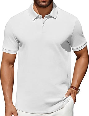 COOFANDY Men's Polo Shirts 100% Cotton Heavyweight Short Sleeve Button Golf Shirts Classic Pullover Ribbed Collar and Cuffs