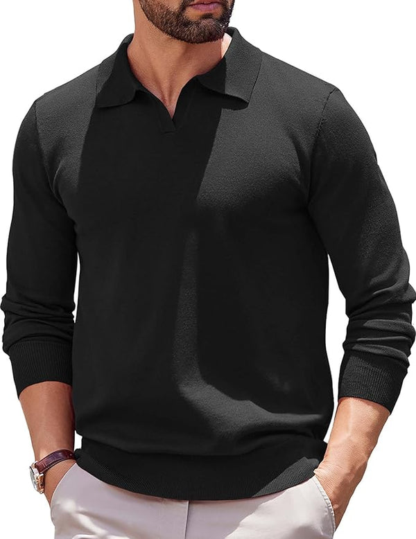 COOFANDY Long Sleeve Polo Shirts Knit Polo Sweater Pullover Sweater