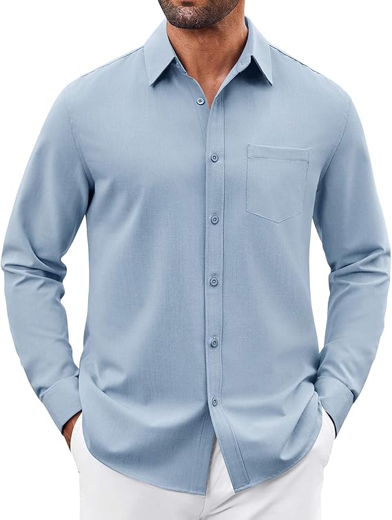 COOFANDY Mens Button Down Shirt Casual Untucked Shirts Long Sleeve Dress Shirt with Pocket