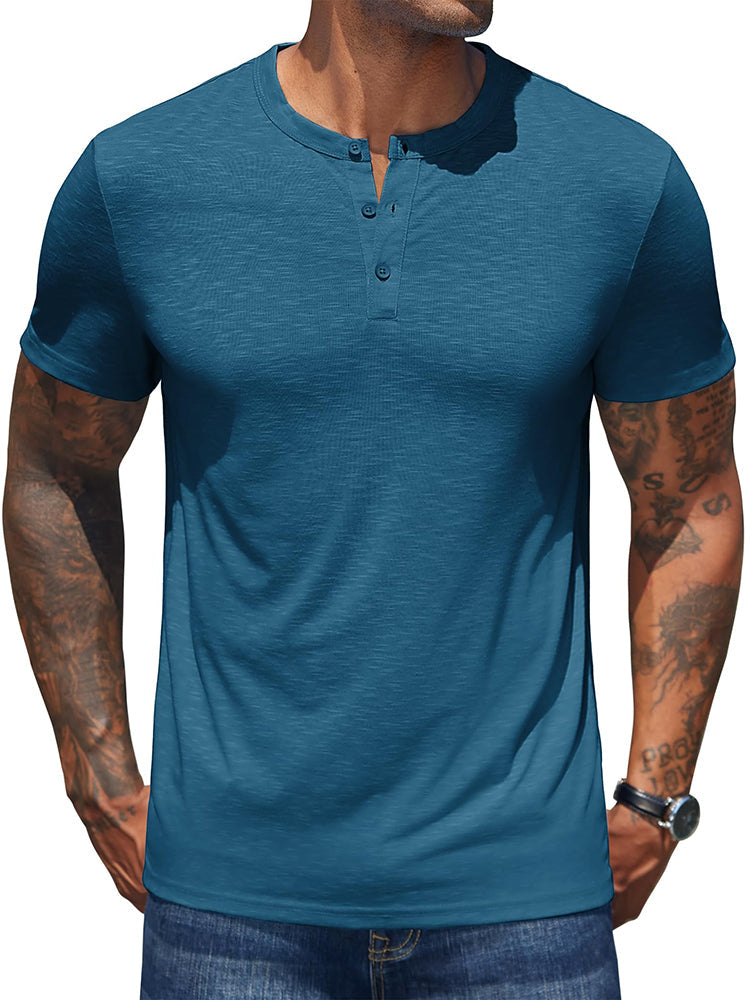 COOFANDY Men's Henley Shirts Short Sleeve Casual Basic Henley Tee Summer Button Lightweight Stretch T Shirts