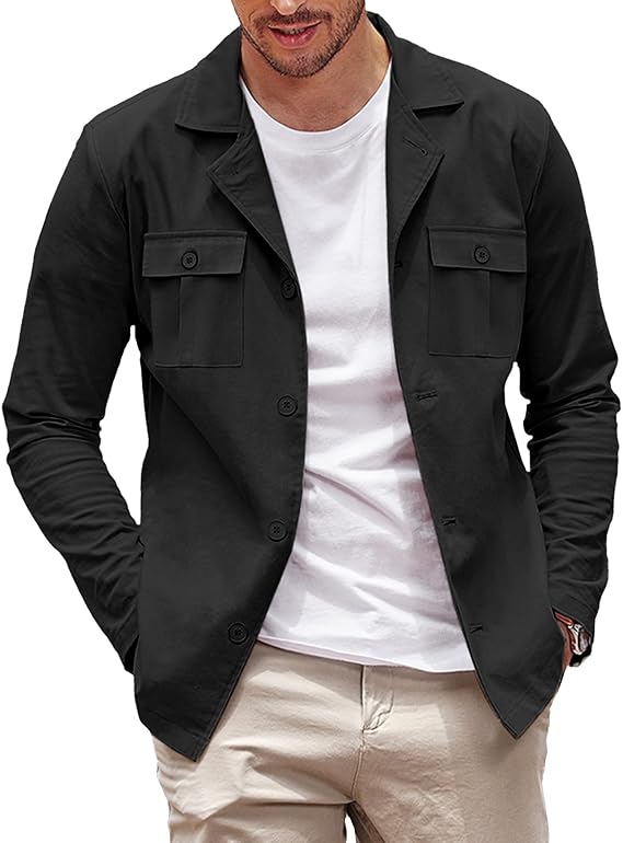 COOFANDY Mens Casual Shirt Jackets Cotton Linen Work Shacket Button Down Overshirt with Pockets