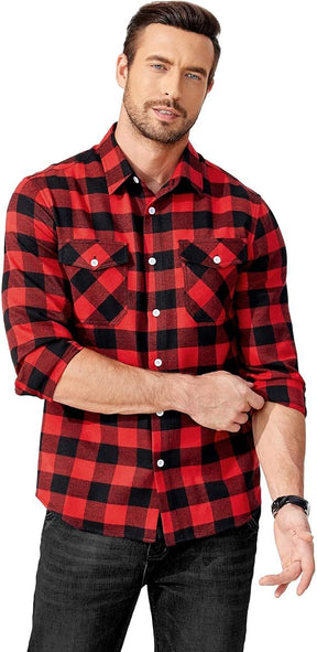 COOFANDY Mens Flannel Shirts Long Sleeve Casual Plaid Button Down Shirt Cotton Shirt Cowboy Work Shirts with Pockets