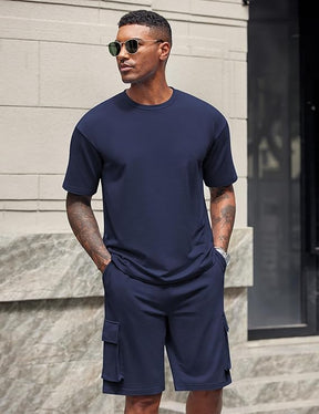 COOFANDY Men's Casual Short Sets 2 Piece Outfits Cotton T-Shirts and Cargo Shorts Set Summer Jogging Tracksuit