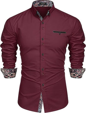 COOFANDY Mens Dress Shirt Long Sleeve Casual Button Down Paisley Shirts Party Wedding Dress Shirt